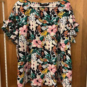 Size 20 - Lane Bryant - Multi-Colored Floral  Short Ruffled Sleeve Shell - Petit